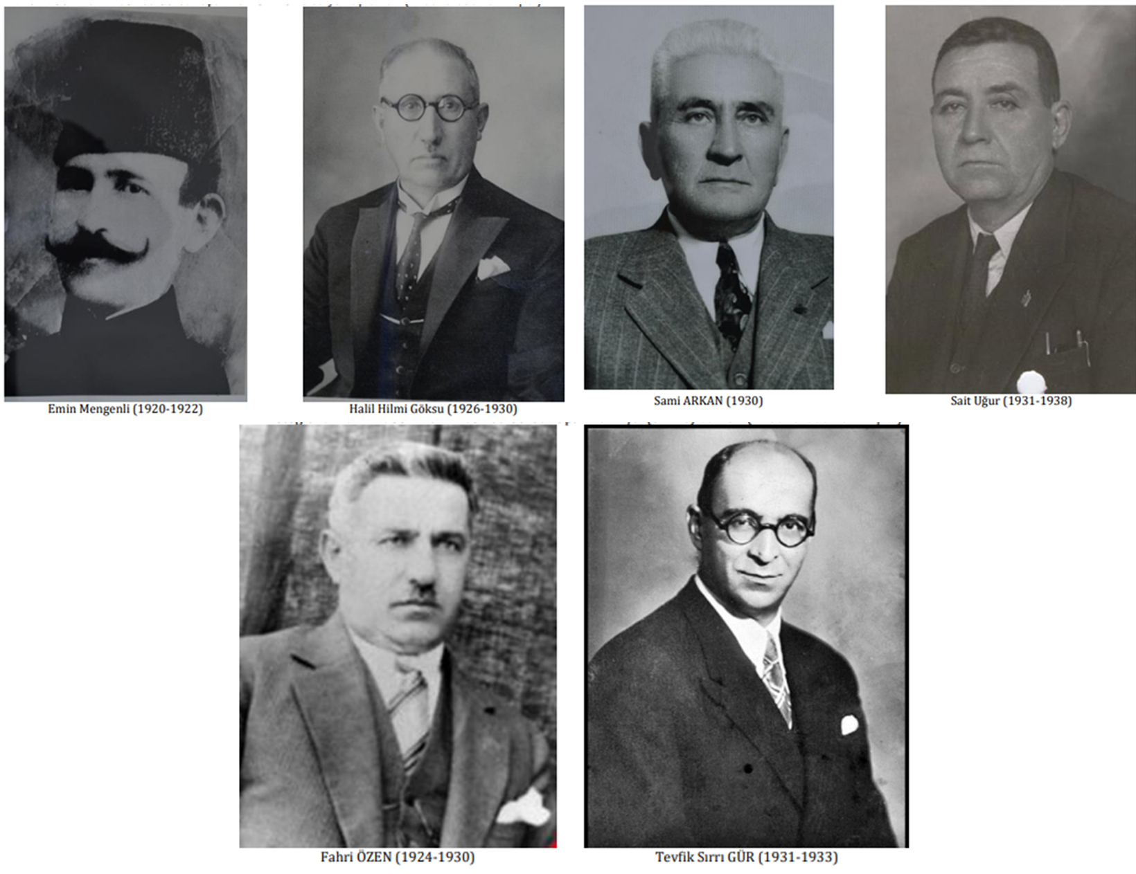 1923-1933 yılları arasında görev yapan dönemin İçel (Silifke) vilayeti yöneticileri